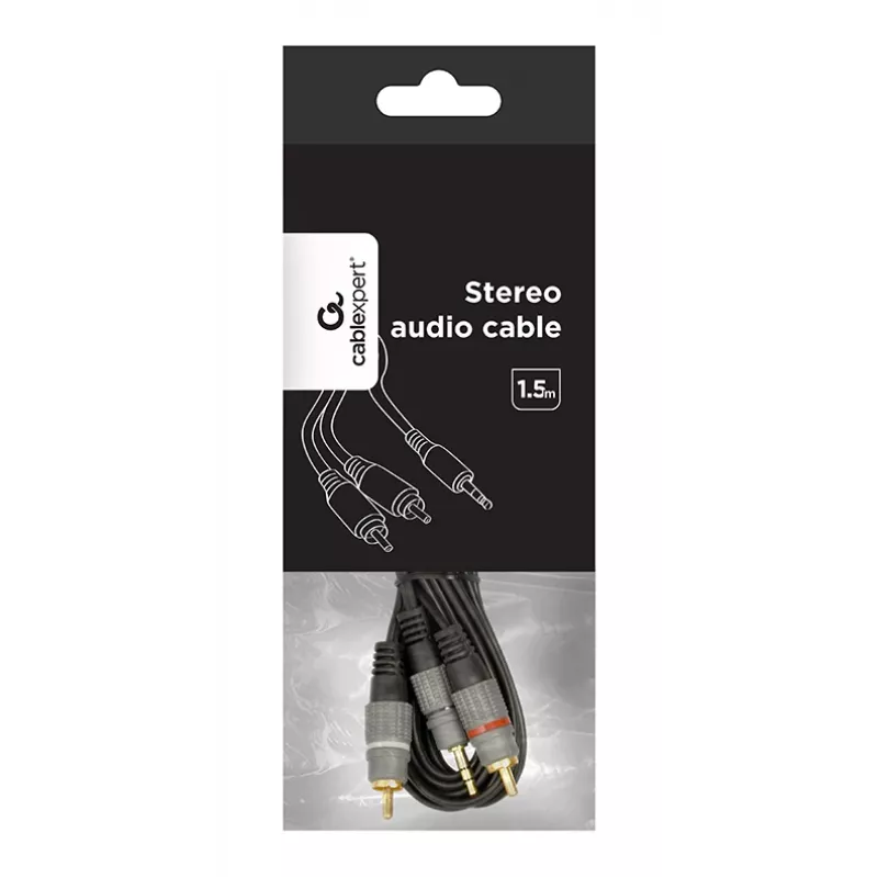 GEMBIRD 3,5-mm-Stereo auf 2xRCA-Stecker, 1,5 m Kabel - vergoldete Anschlüsse