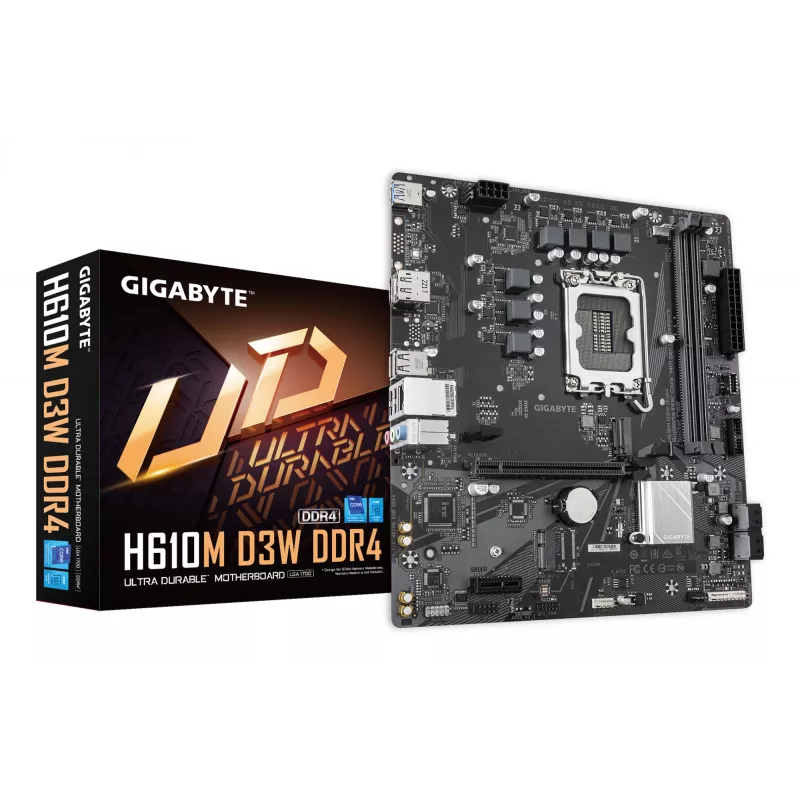 GIGABYTE H610M D3W DDR4 Mainboard - Unterstützt Intel Core CPUs der 14. Generation, 5+1+1 Phasen VRM, bis zu 3200 MHz DDR4, 1x PCIe 3.0 M.2, 1 GbE LAN, USB 3.2 Gen 1