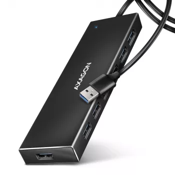 Axagon HUE-F7A 7x USB 3.2 Gen 1 ALU FLAT Hub micro power IN 1m USB-A USB 3.2 Gen 1 (3.1 Gen 1) Type-A 5000 Mbit/s Schwarz
