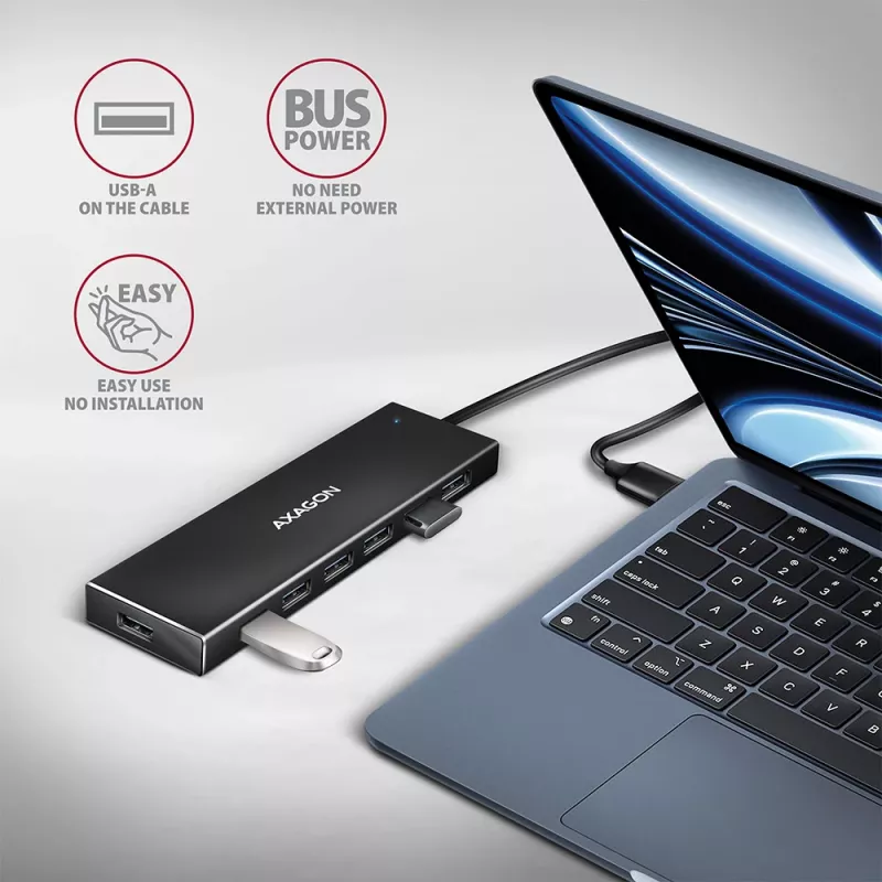 Axagon HUE-F7A 7x USB 3.2 Gen 1 ALU FLAT Hub micro power IN 1m USB-A USB 3.2 Gen 1 (3.1 Gen 1) Type-A 5000 Mbit/s Schwarz