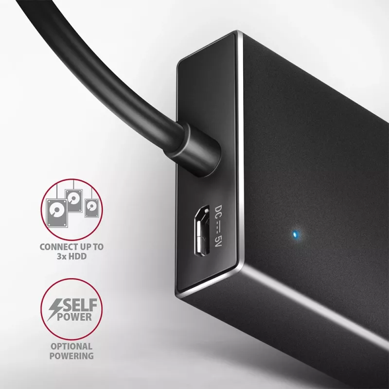 Axagon HUE-F7A 7x USB 3.2 Gen 1 ALU FLAT Hub micro power IN 1m USB-A USB 3.2 Gen 1 (3.1 Gen 1) Type-A 5000 Mbit/s Schwarz