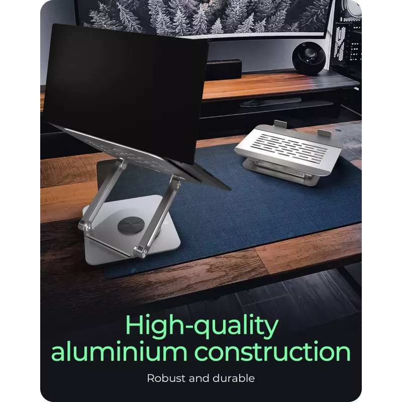 Laptopständer RAIDSONIC IB-NH300-R, Aluminium, silber, passend für 17 Zoll (43,2 cm), 360° drehbar, 280×230×550 mm