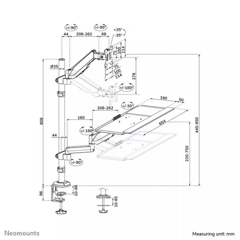 Schreibtisch-montierte Sitz-Steh-Arbeitsstation Neomounts DS90-325BL1 9 kg Höhenverstellung
