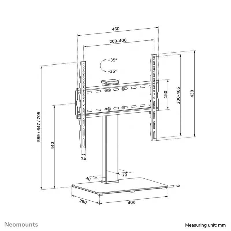 Neomounts DS45-430BL14 TV-Ständer 32-55 Zoll - schwenkbar, 139,7 cm (55 Zoll), 100 x 100 mm, 400 x 400 mm, -35 - 35°, Stahl, Schwarz