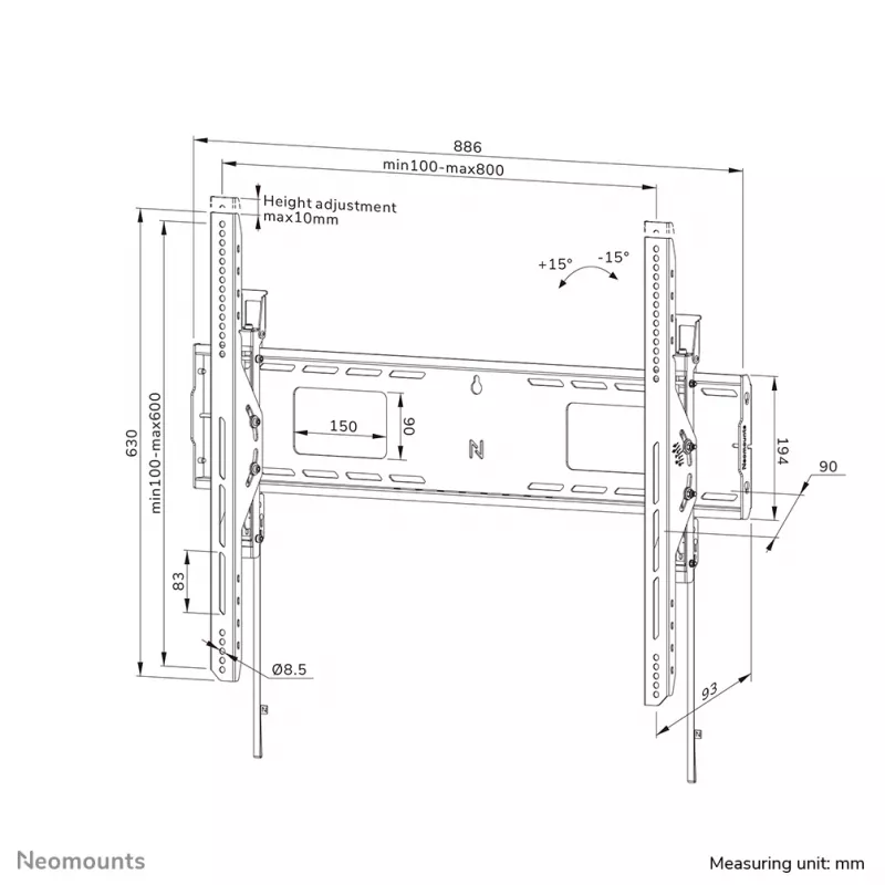 Neomounts Schwerlast TV-Wandhalterung 125 kg 43-98 Zoll VESA 100x100-800x600