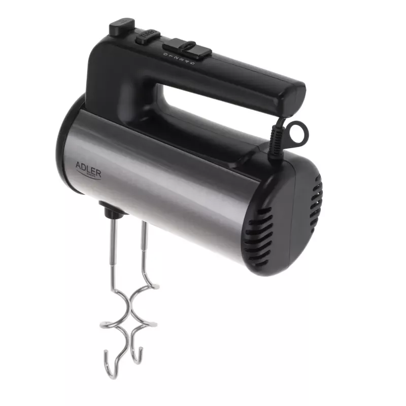 Handmixer Adler AD 4232 — 900 W, 5 Geschwindigkeiten + Turbo, Edelstahl-Aufsätze, schwarz/silber