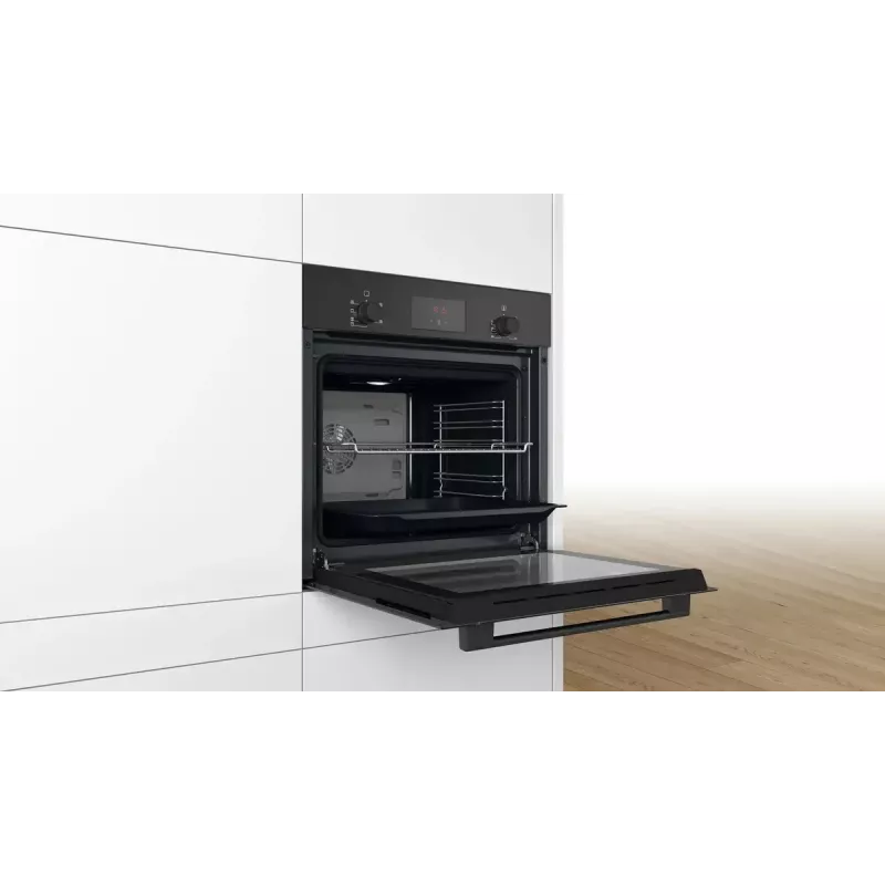 Einbau-Elektrobackofen Bosch HBF133BA1 — 66 L, Energieklasse A, Umluft, Grill, Touch- und Drehregler, schwarz