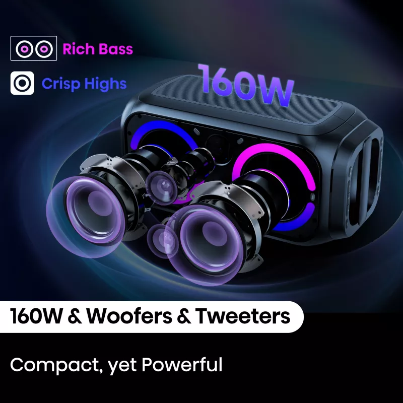 Tragbarer Party-Lautsprecher HISENSE Party Rocker 160 — 160 W RMS, 2.0 Kanäle, IPX4, schwarz, 6,3 kg