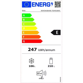 Kühlschrank BEKO B1RCNA364XB — 316 L Gesamt, Kühlteil 210 L, Gefrierteil 106 L, No Frost, Scharnier rechts