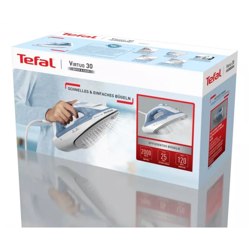 Tefal Virtuo 30 FV2C41E0 Bügeleisen Trocken- und Dampfbügeleisen Keramik-Bügelsohle 2000 W Blau, Weiß