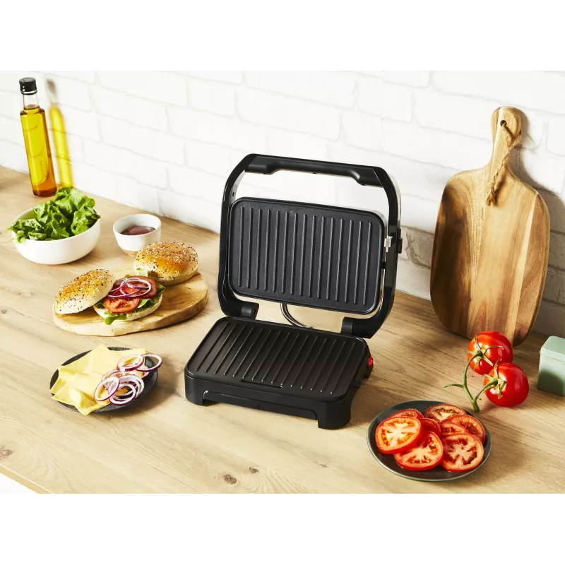 Kontaktgrill Tefal Inicio Compact GC270D10 — rechteckig 1000 W, Grillrost-Oberseite, schwarz/Edelstahl