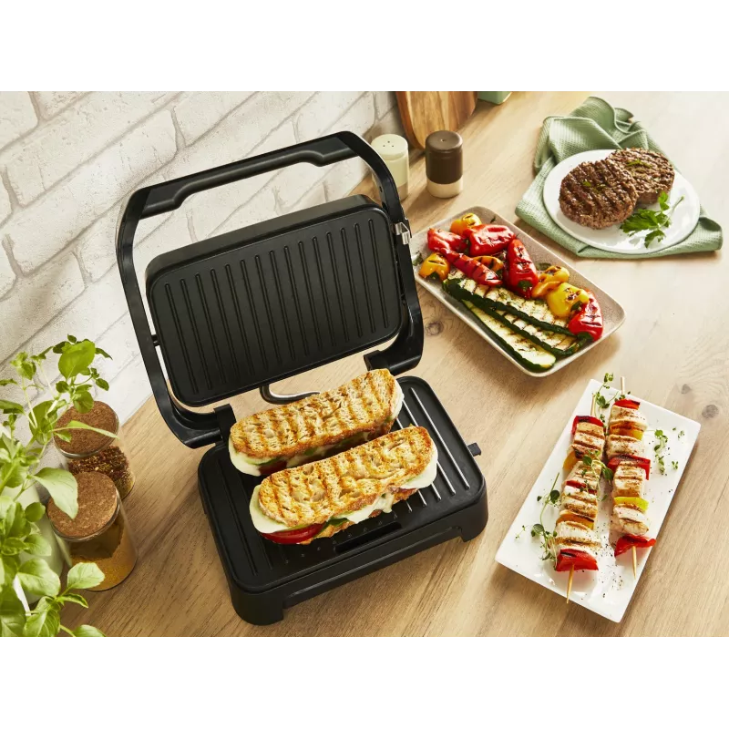 Kontaktgrill Tefal Inicio Compact GC270D10 — rechteckig 1000 W, Grillrost-Oberseite, schwarz/Edelstahl
