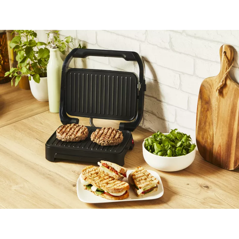 Kontaktgrill Tefal Inicio Compact GC270D10 — rechteckig 1000 W, Grillrost-Oberseite, schwarz/Edelstahl