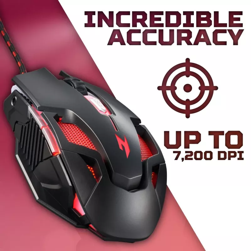 Gaming-Maus Acer Nitro NMW200 — beidhändig, optisch 7200 DPI, 7 Tasten, USB Typ-A, schwarz