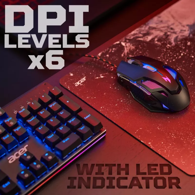 Gaming-Maus Acer Nitro NMW200 — beidhändig, optisch 7200 DPI, 7 Tasten, USB Typ-A, schwarz