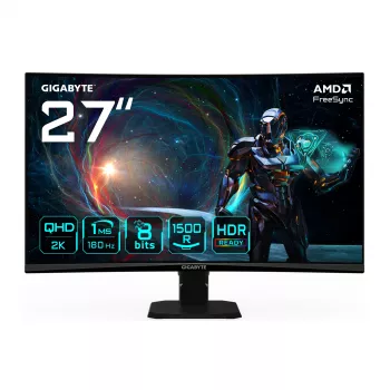 GIGABYTE GS27QCA 27 Zoll QHD Curved Gaming-Monitor – 2560 x 1440, 180 Hz, 1 ms, 250 cd/m², FreeSync, HDR Ready, HDMI 2.0, DisplayPort 1.4