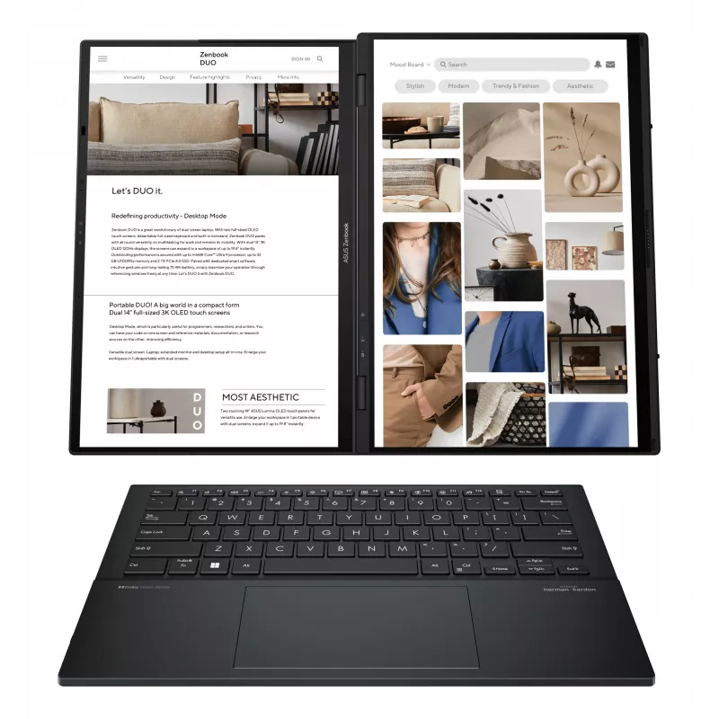 ASUS Zenbook Duo UX8406CA-PZ009W Intel Core Ultra 9 285H Hybrid (2-in-1) 35,6 cm (14 Zoll) Touchscreen 3K 32 GB LPDDR5x-SDRAM 2 TB SSD Wi-Fi 7 (802.11be) Windows 11 Home Grau