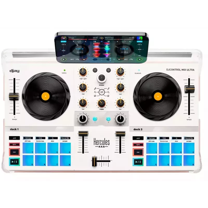 DJ-Controller Hercules DJControl Mix Ultra – weiß, mobiler Bluetooth-Controller