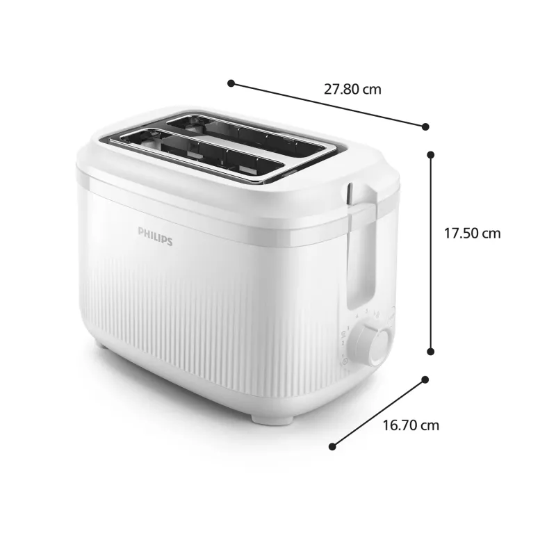 Philips 3000 series Toaster, 2 Scheiben, Weiß, Metall, Tasten, Drehregler, 900 W, 220-240 V