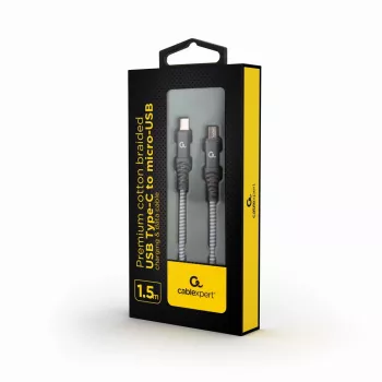GEMBIRD Premium Baumwoll-geflochtenes USB Type-C zu micro-USB Lade- und Datenkabel, 1.5 m - Grau