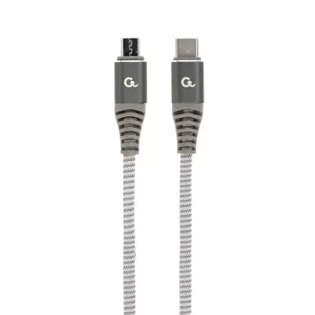 GEMBIRD Premium Baumwoll-geflochtenes USB Type-C zu micro-USB Lade- und Datenkabel, 1.5 m - Grau