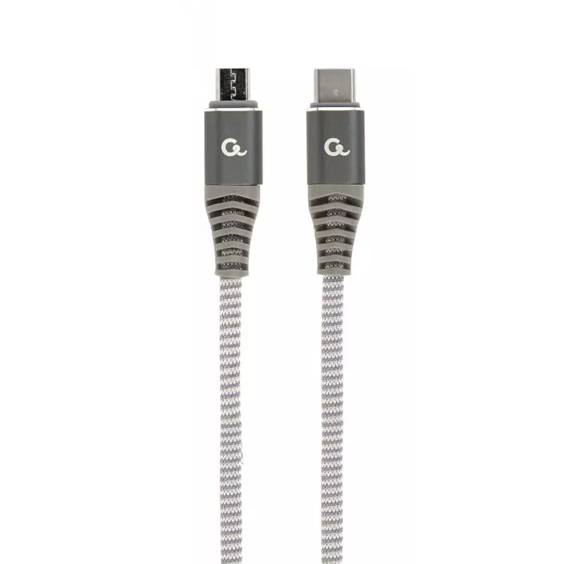 GEMBIRD Premium Baumwoll-geflochtenes USB Type-C zu micro-USB Lade- und Datenkabel, 1.5 m - Grau