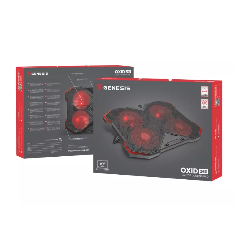 GENESIS Oxid 260 Laptop-Kühlpad 43,9 cm (17,3 Zoll) 1010 U/min Schwarz, Rot