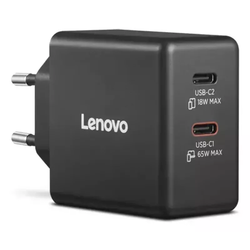 Ladegerät für Mobilgeräte Lenovo G0A6065BEU — Universelles AC-Ladegerät für den Innenbereich, 2× USB-C, 100–240 V, 1,5 m Kabel, Schwarz