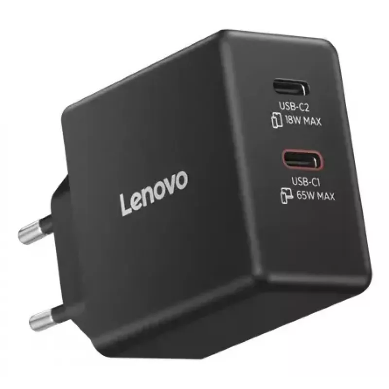 Ladegerät für Mobilgeräte Lenovo G0A6065BEU — Universelles AC-Ladegerät für den Innenbereich, 2× USB-C, 100–240 V, 1,5 m Kabel, Schwarz