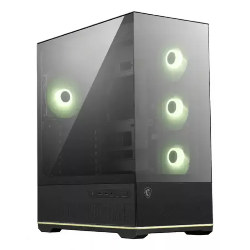 PC-Gehäuse MSI MAG PANO 110R PZ Midi Tower — gehärtetes Glas, ATX, 3x120-mm-Frontlüfter, USB-C, unterstützt 360-mm-Radiatoren