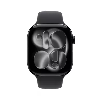 Apple Watch GPS + Cellular 46mm Gehäuse aus Jet Black Aluminium mit schwarzem Sportarmband S/M
