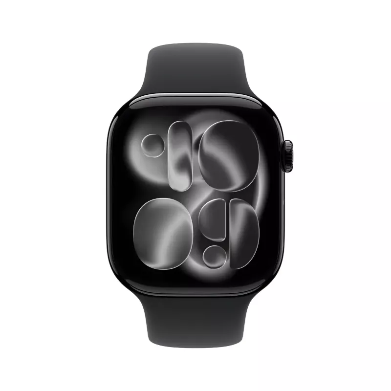Apple Watch GPS + Cellular 46mm Gehäuse aus Jet Black Aluminium mit schwarzem Sportarmband S/M