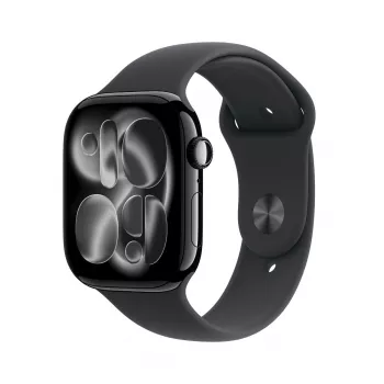 Apple Watch GPS + Cellular 46mm Gehäuse aus Jet Black Aluminium mit schwarzem Sportarmband S/M