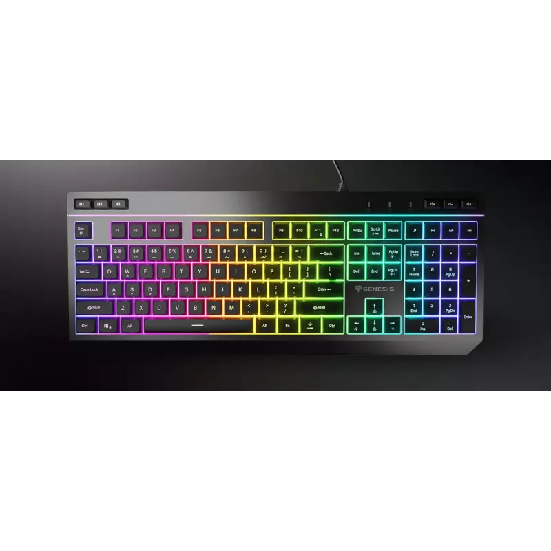 Kabelgebundene Full-Size-Gaming-Tastatur Genesis Rhod 530, USB, QWERTY US, Membran, RGB-Beleuchtung, 114 Tasten, 1,8 m Kabel, Schwarz