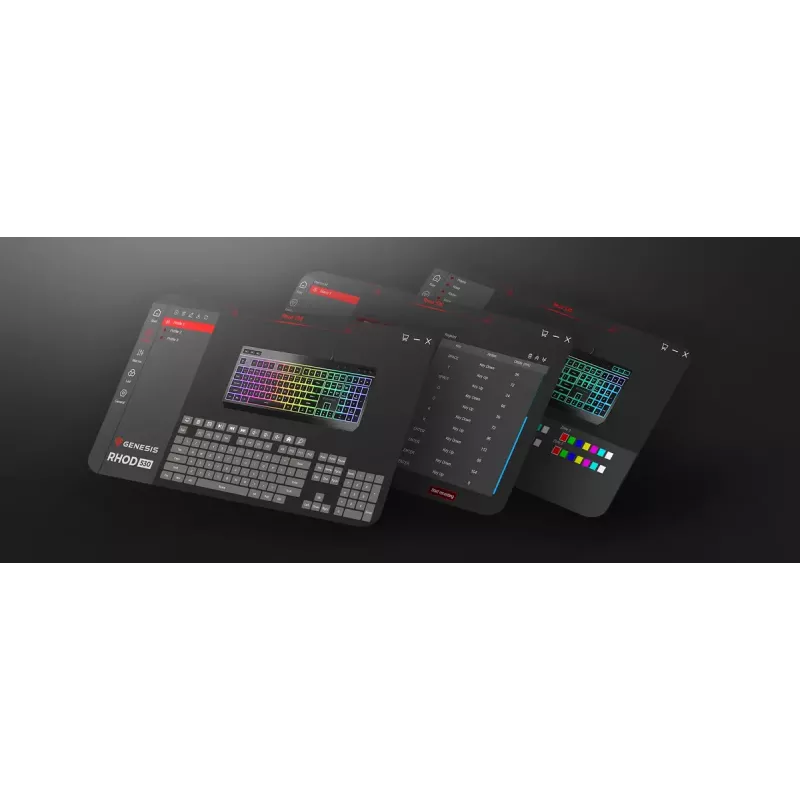 Kabelgebundene Full-Size-Gaming-Tastatur Genesis Rhod 530, USB, QWERTY US, Membran, RGB-Beleuchtung, 114 Tasten, 1,8 m Kabel, Schwarz
