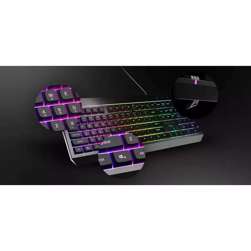 Kabelgebundene Full-Size-Gaming-Tastatur Genesis Rhod 530, USB, QWERTY US, Membran, RGB-Beleuchtung, 114 Tasten, 1,8 m Kabel, Schwarz