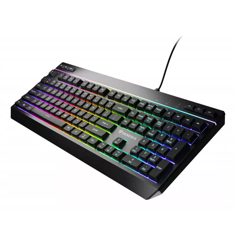 Kabelgebundene Full-Size-Gaming-Tastatur Genesis Rhod 530, USB, QWERTY US, Membran, RGB-Beleuchtung, 114 Tasten, 1,8 m Kabel, Schwarz