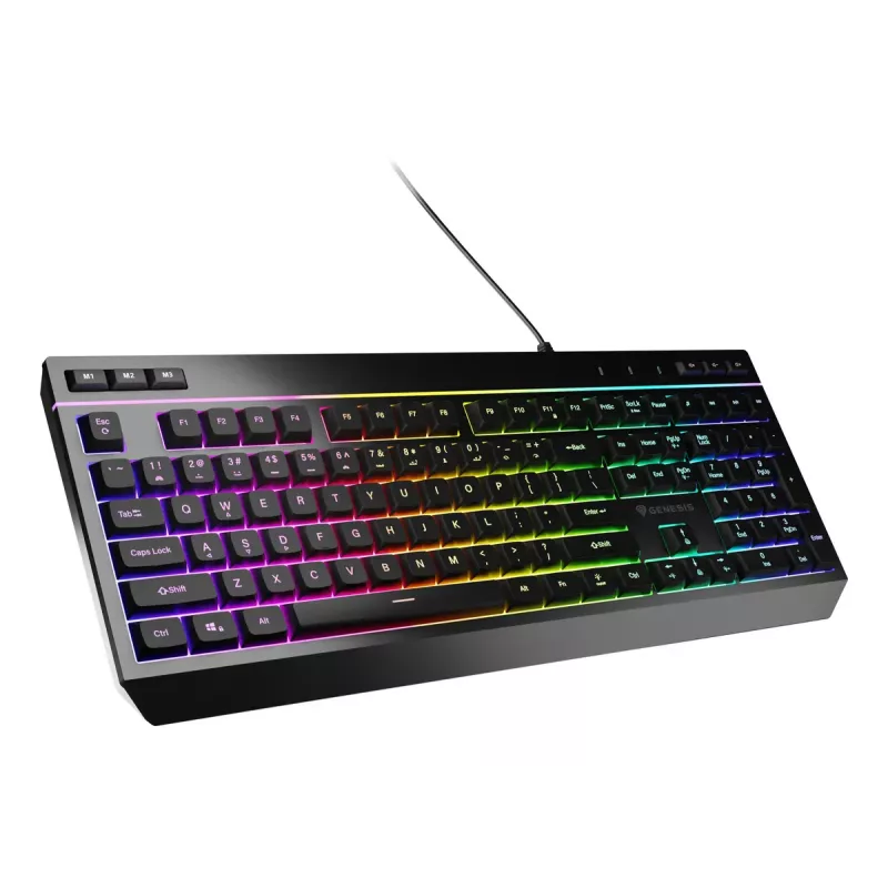 Kabelgebundene Full-Size-Gaming-Tastatur Genesis Rhod 530, USB, QWERTY US, Membran, RGB-Beleuchtung, 114 Tasten, 1,8 m Kabel, Schwarz