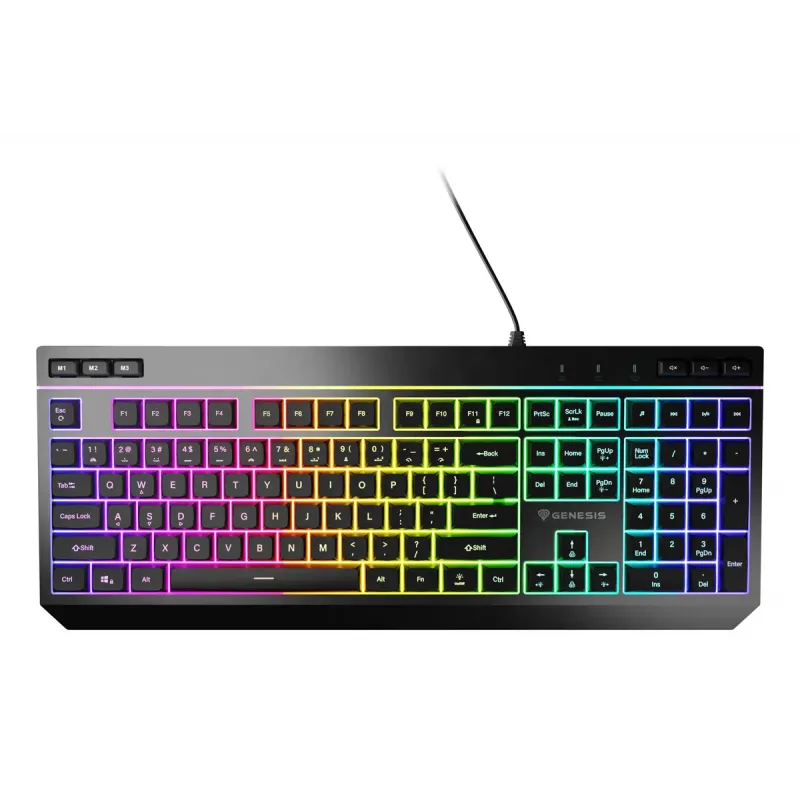 Kabelgebundene Full-Size-Gaming-Tastatur Genesis Rhod 530, USB, QWERTY US, Membran, RGB-Beleuchtung, 114 Tasten, 1,8 m Kabel, Schwarz