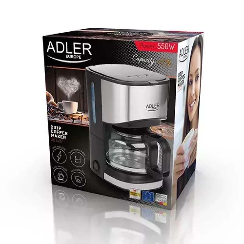 Filterkaffeemaschine Adler AD 4407, 550 W, 0,7 L Kanne, silber/schwarz, halbautomatisch