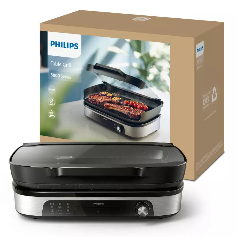 Elektrische Grillplatte Philips HD6212/90 2400 W, 2-Zonen-Freistehender Grill, 1250 cm² Aluminiumoberfläche, max. 220 °C