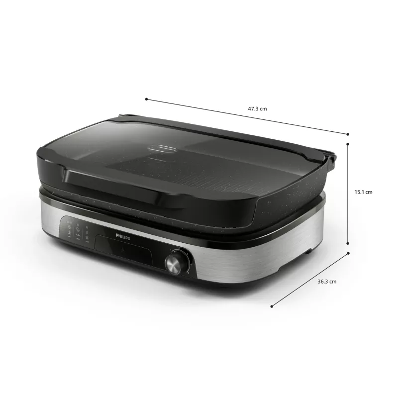 Elektrische Grillplatte Philips HD6212/90 2400 W, 2-Zonen-Freistehender Grill, 1250 cm² Aluminiumoberfläche, max. 220 °C