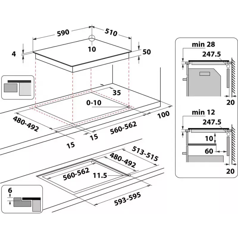 Indesit IB 65B60 NE Schwarz Einbau 59 cm Induktionskochfeld 4 Zone(n)