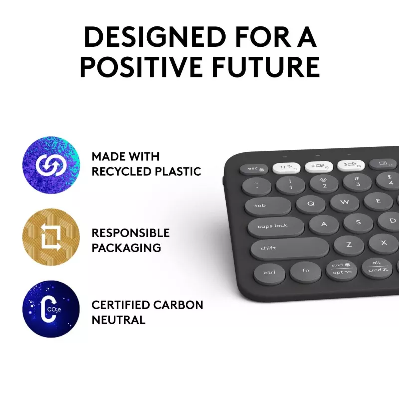 Logitech Pebble Keys 2 K380s Tastatur Universal RF Wireless + Bluetooth QWERTY US International Graphite