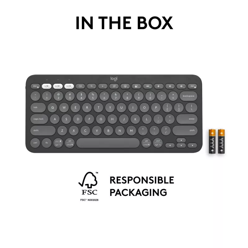 Logitech Pebble Keys 2 K380s Tastatur Universal RF Wireless + Bluetooth QWERTY US International Graphite