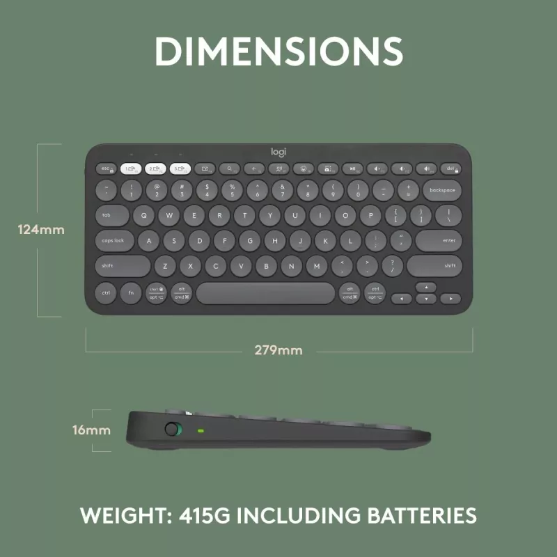 Logitech Pebble Keys 2 K380s Tastatur Universal RF Wireless + Bluetooth QWERTY US International Graphite
