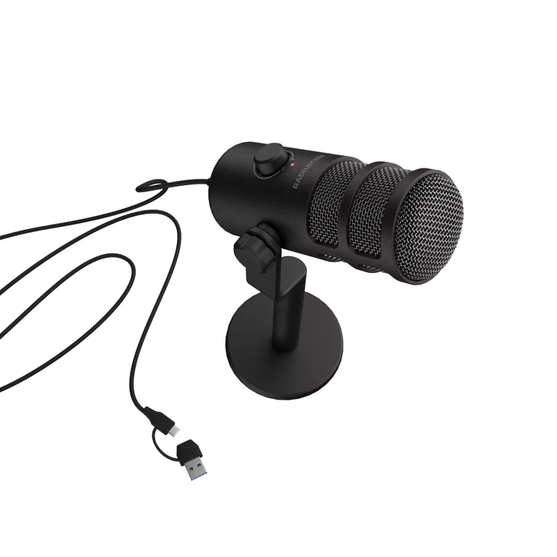 Kabelgebundenes PC-Mikrofon GENESIS Radium 350D – USB Typ-A/Typ-C, -48 dB Empfindlichkeit, 16–14.000 Hz, 2,5 m Kabel, schwarz
