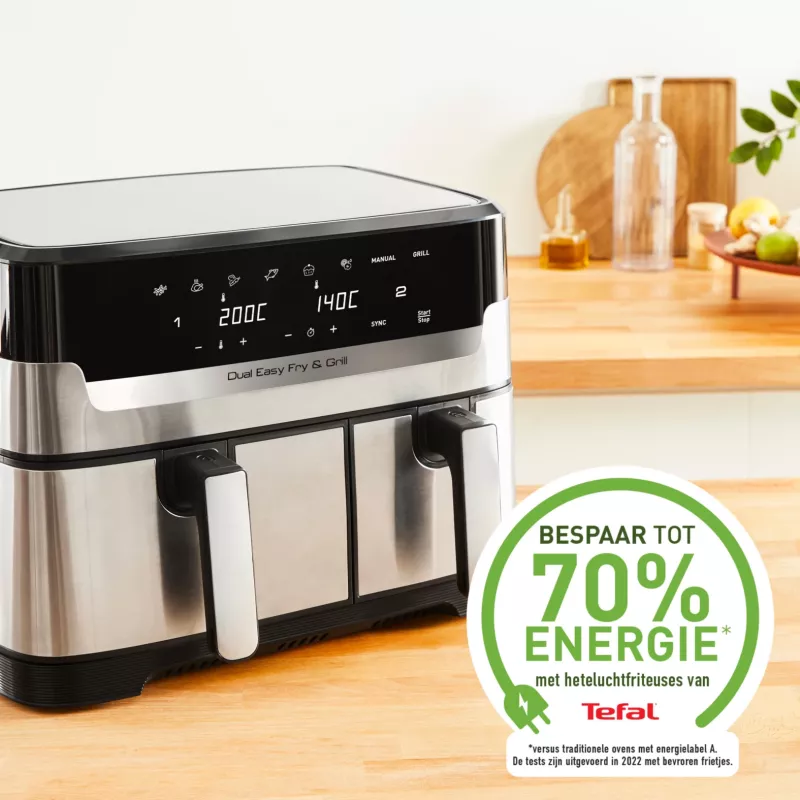 Tefal Dual Easy Fry & Grill EY905D Double 8,3 L Standgerät 2700 W Heißluftfritteuse Edelstahl