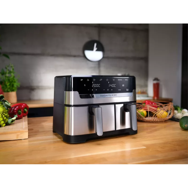 Tefal Dual Easy Fry & Grill EY905D Double 8,3 L Standgerät 2700 W Heißluftfritteuse Edelstahl