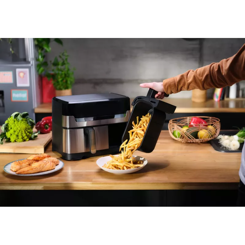 Tefal Dual Easy Fry & Grill EY905D Double 8,3 L Standgerät 2700 W Heißluftfritteuse Edelstahl
